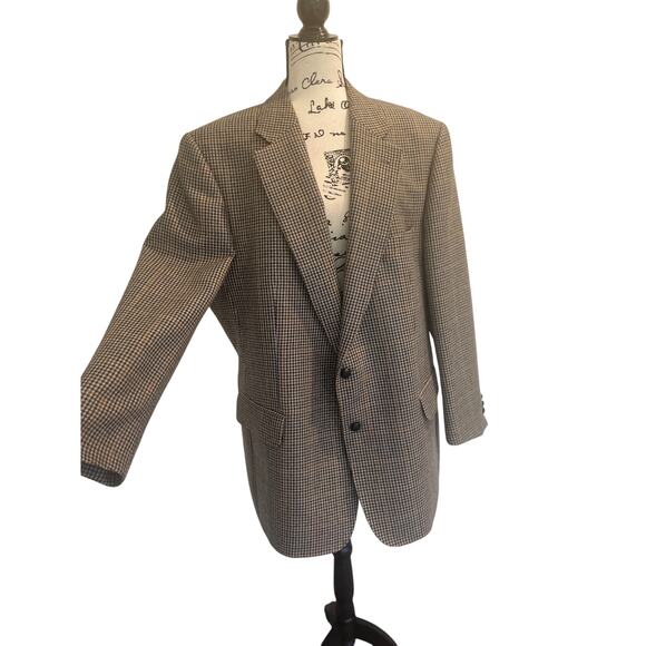VTG 90’s EDUARD PELGER HOUNDSTOOTH BLAZER VIRGIN WOOL SZ XL LEATHER BUTTONSONS - Picture 14 of 16